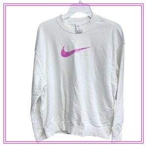 Nike Dri-FIT Crewneck Sweatshirt‎ White Pink Swoosh Logo Women's Size S